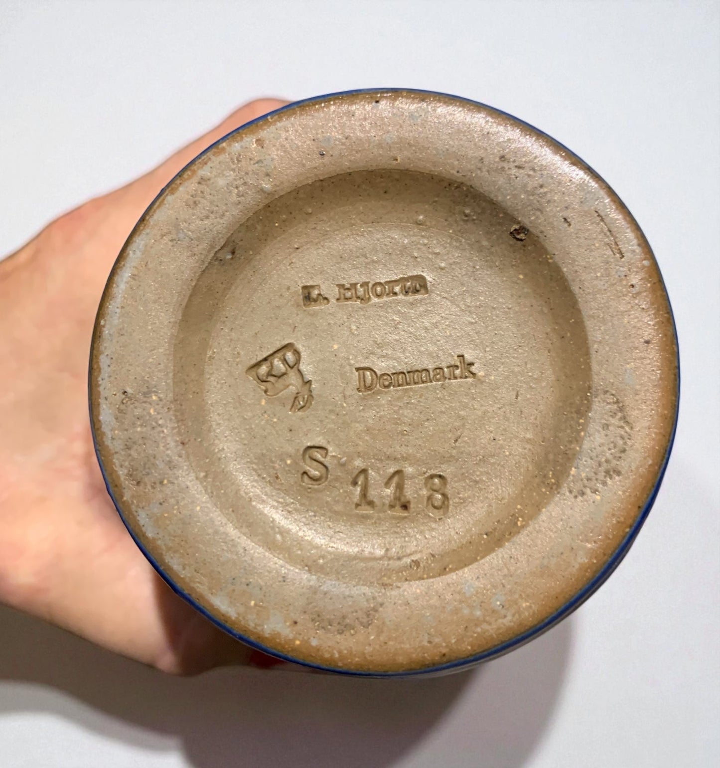 L. Hjorth vase – blå stentøj, 21 cm høj